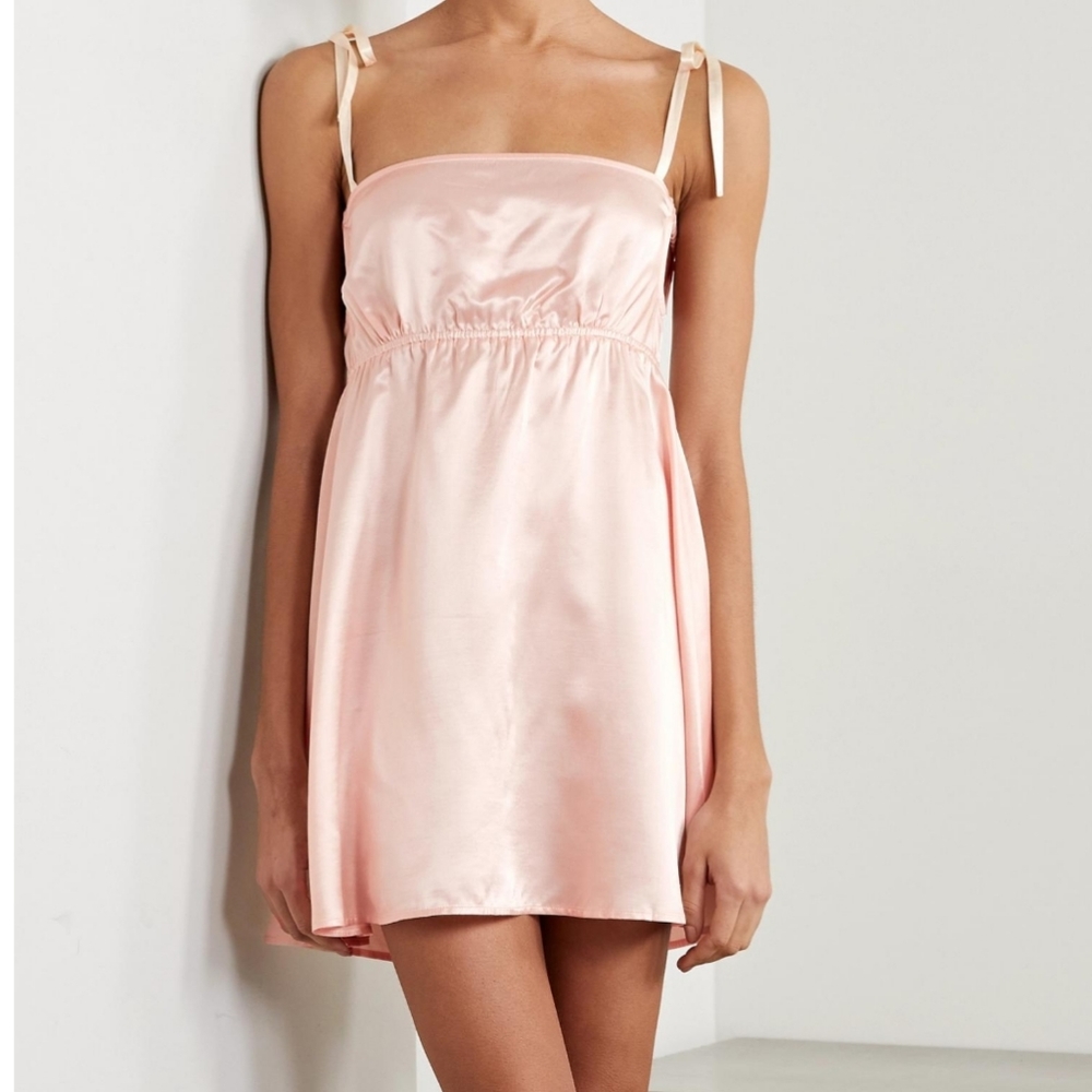 Morgan Lane Hanna Satin Chemise Dress in Peach S